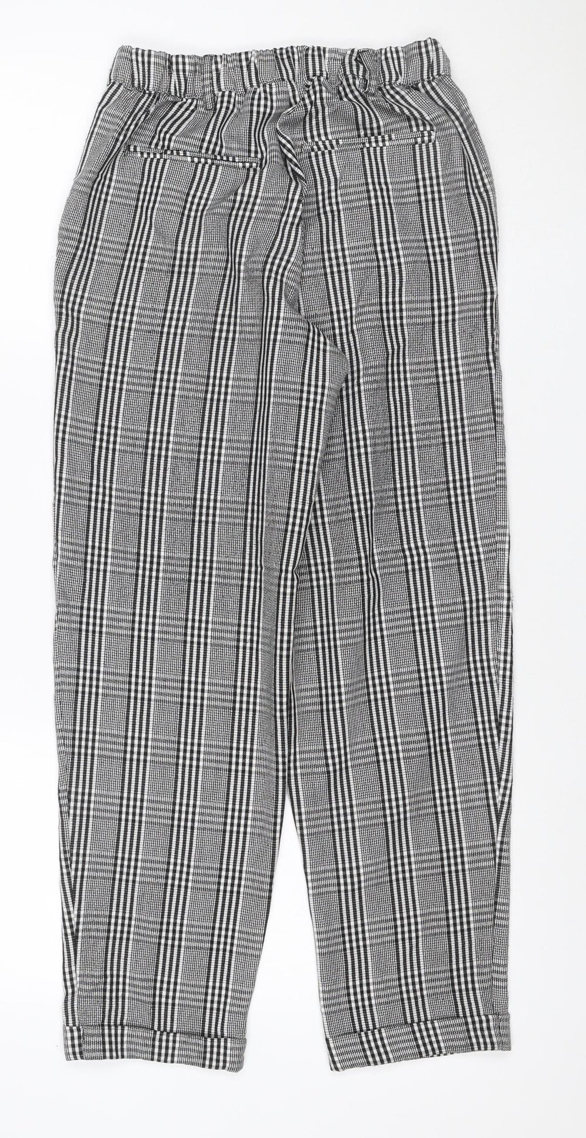 Pull&Bear Women’s Grey Check Paperbag Trousers UK 8 High Rise