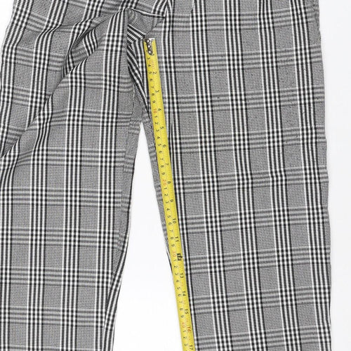Pull&Bear Women’s Grey Check Paperbag Trousers UK 8 High Rise