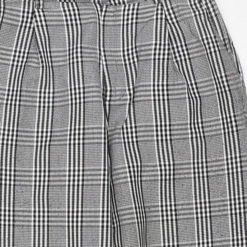 Pull&Bear Women’s Grey Check Paperbag Trousers UK 8 High Rise
