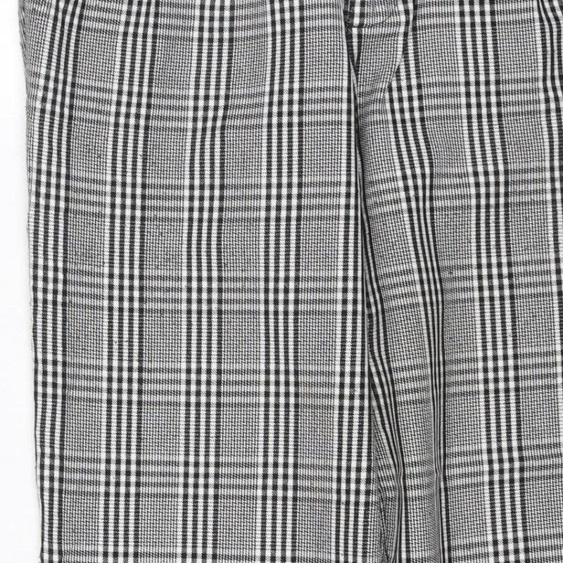 Pull&Bear Women’s Grey Check Paperbag Trousers UK 8 High Rise