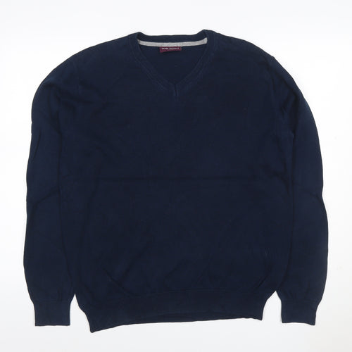 Brook Taverner Men’s Navy Blue M V-Neck Cotton Blend Knit Pullover Jumper