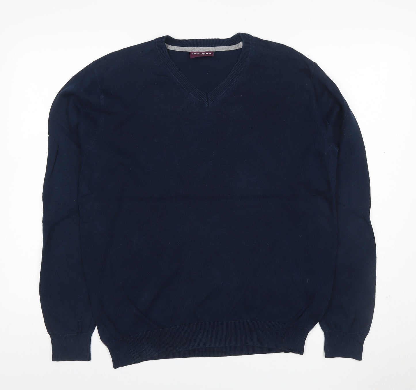 Brook Taverner Men’s Navy Blue M V-Neck Cotton Blend Knit Pullover Jumper