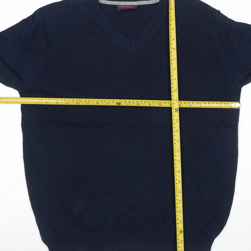Brook Taverner Men’s Navy Blue M V-Neck Cotton Blend Knit Pullover Jumper