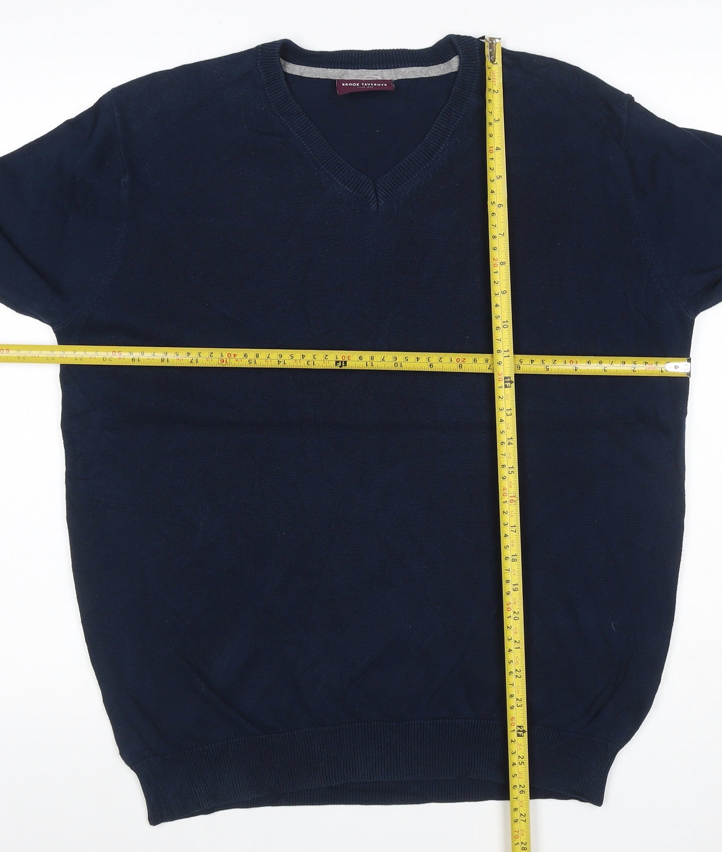 Brook Taverner Men’s Navy Blue M V-Neck Cotton Blend Knit Pullover Jumper