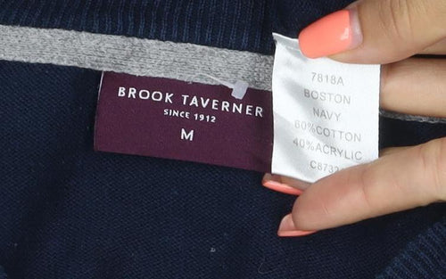 Brook Taverner Men’s Navy Blue M V-Neck Cotton Blend Knit Pullover Jumper