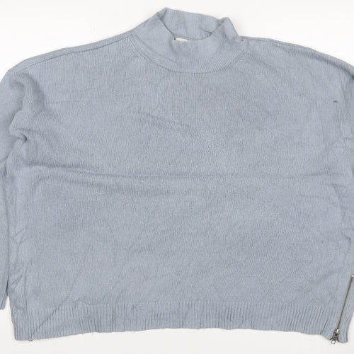 White + Warren Women Grey UK 16 Cashmere Blend Roll Neck Zip Jumper