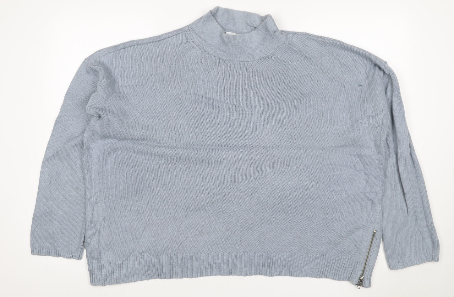 White + Warren Women Grey UK 16 Cashmere Blend Roll Neck Zip Jumper