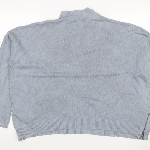 White + Warren Women Grey UK 16 Cashmere Blend Roll Neck Zip Jumper