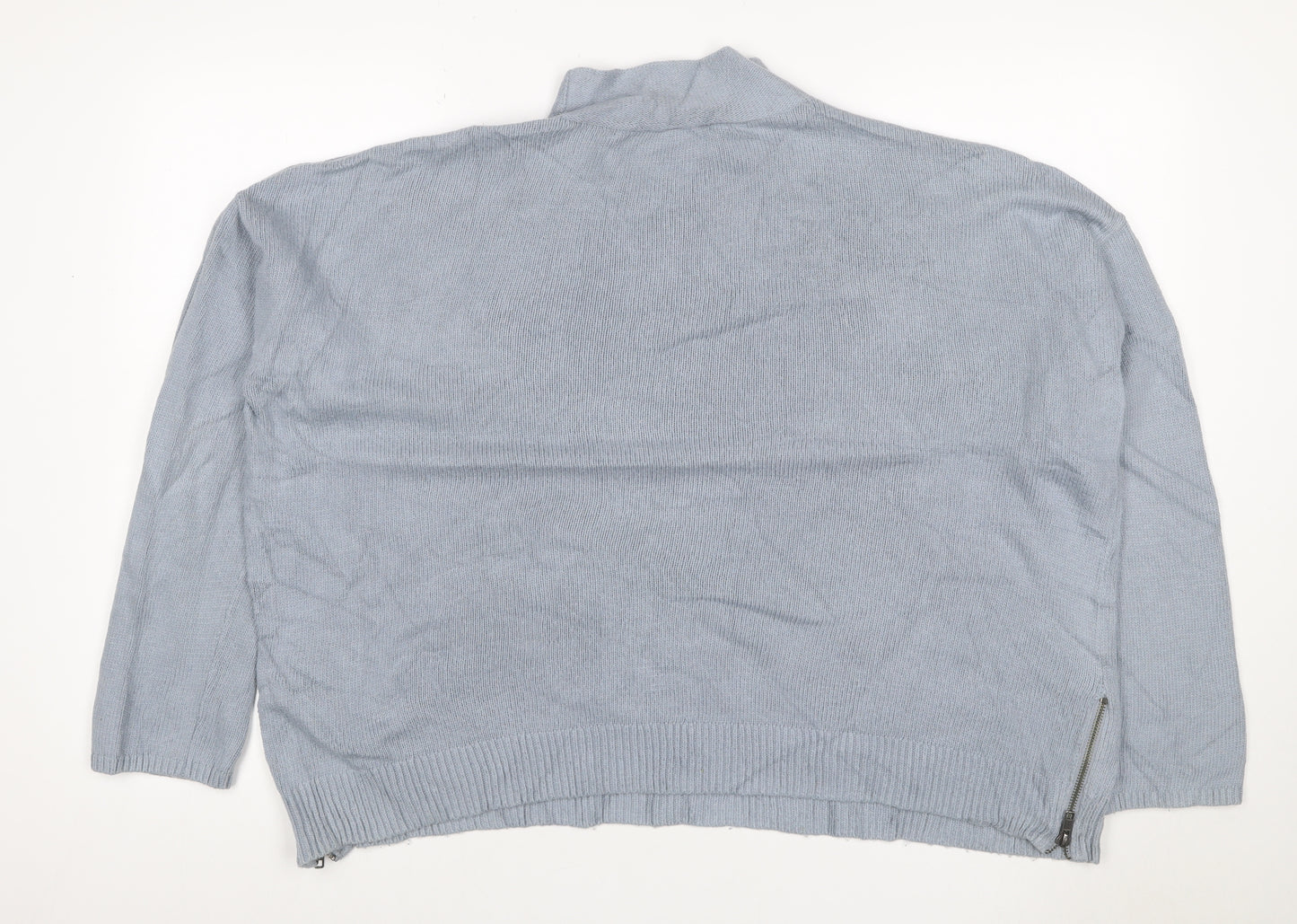 White + Warren Women Grey UK 16 Cashmere Blend Roll Neck Zip Jumper