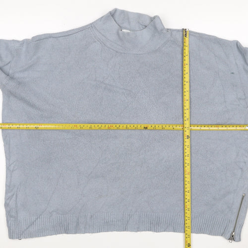 White + Warren Women Grey UK 16 Cashmere Blend Roll Neck Zip Jumper