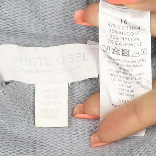 White + Warren Women Grey UK 16 Cashmere Blend Roll Neck Zip Jumper