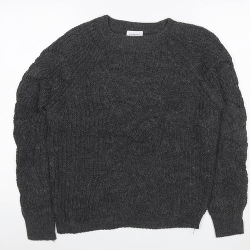 Bianco & Blue Women’s Grey S Chunky Knit Crew Neck Wool Blend Jumper