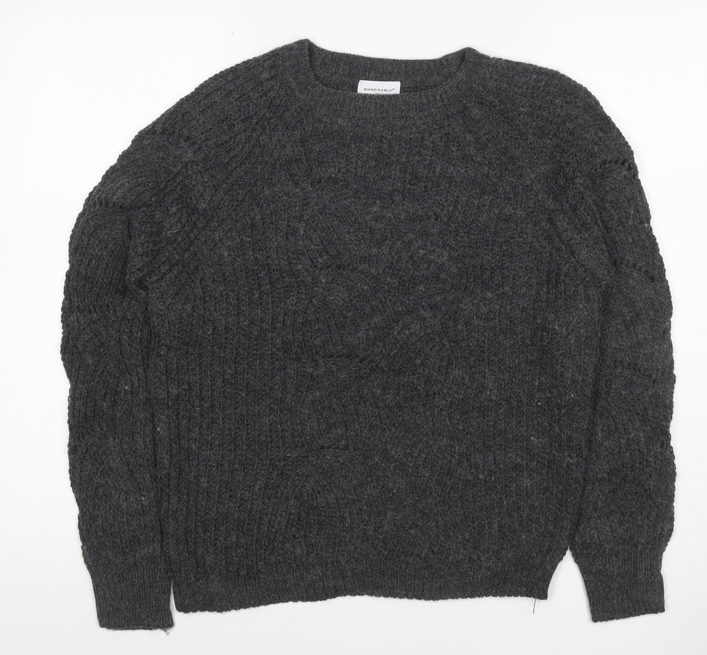 Bianco & Blue Women’s Grey S Chunky Knit Crew Neck Wool Blend Jumper