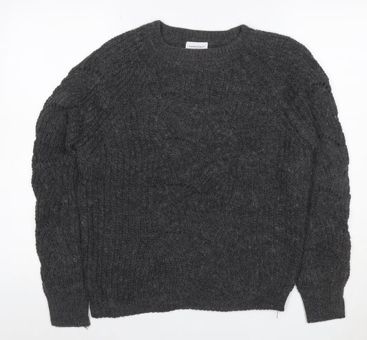 Bianco & Blue Women’s Grey S Chunky Knit Crew Neck Wool Blend Jumper