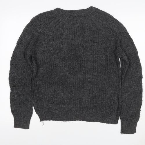 Bianco & Blue Women’s Grey S Chunky Knit Crew Neck Wool Blend Jumper
