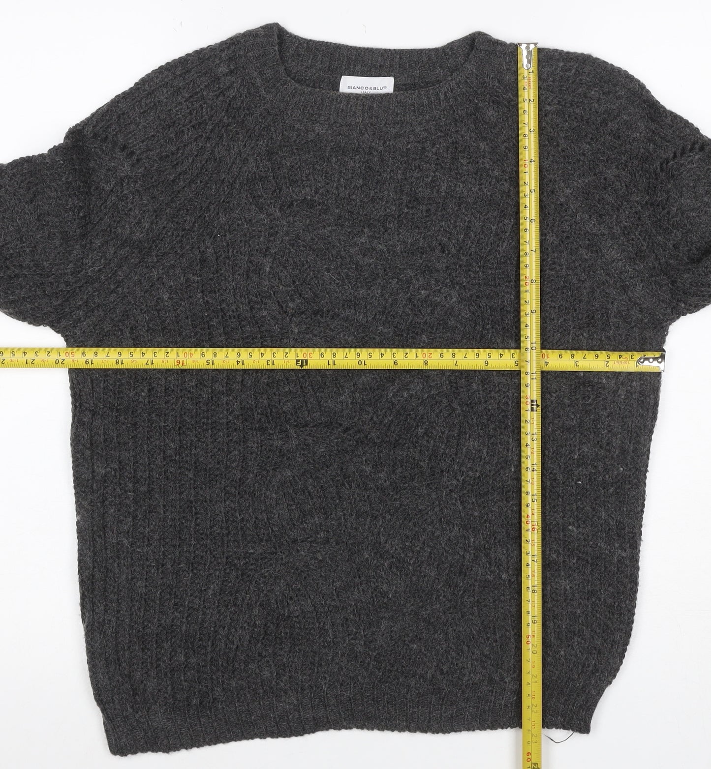 Bianco & Blue Women’s Grey S Chunky Knit Crew Neck Wool Blend Jumper
