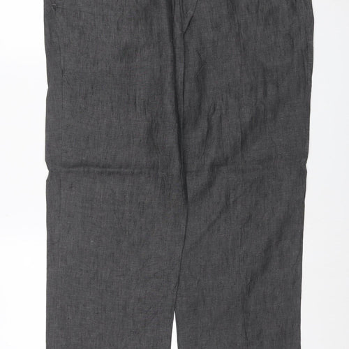Marks & Spencer Men Grey 36in 31in Linen Straight Trousers