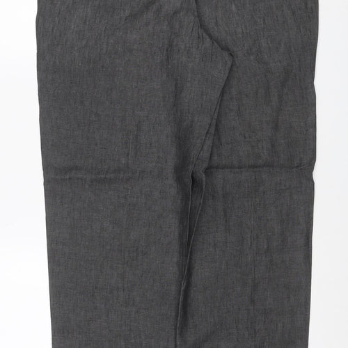 Marks & Spencer Men Grey 36in 31in Linen Straight Trousers