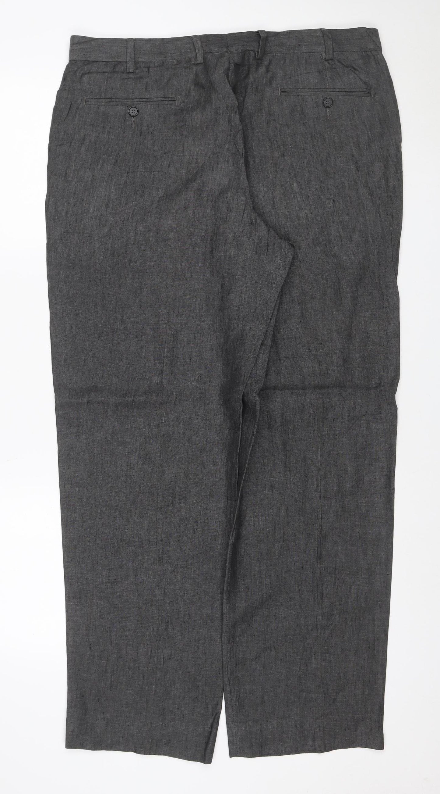 Marks & Spencer Men Grey 36in 31in Linen Straight Trousers