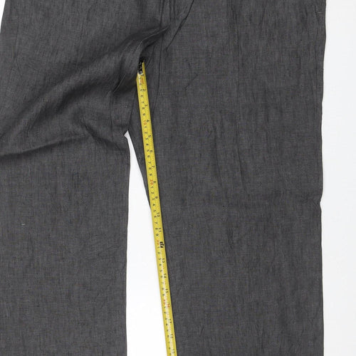 Marks & Spencer Men Grey 36in 31in Linen Straight Trousers