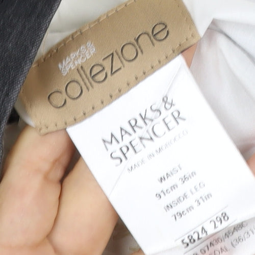 Marks & Spencer Men Grey 36in 31in Linen Straight Trousers