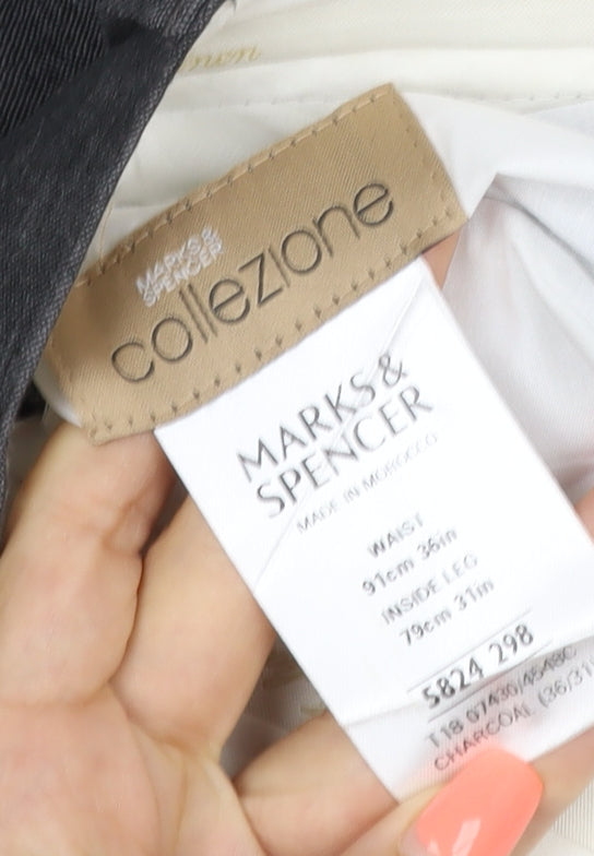 Marks & Spencer Men Grey 36in 31in Linen Straight Trousers