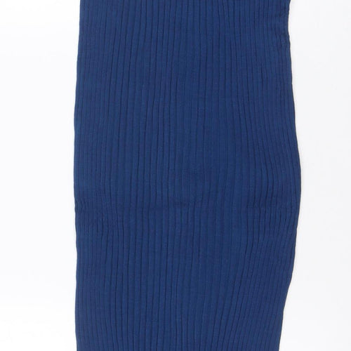Zara Women Blue M Ribbed Knit Maxi Bodycon Sleeveless Dress