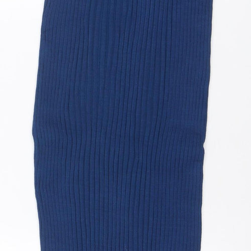 Zara Women Blue M Ribbed Knit Maxi Bodycon Sleeveless Dress