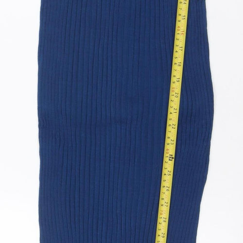 Zara Women Blue M Ribbed Knit Maxi Bodycon Sleeveless Dress