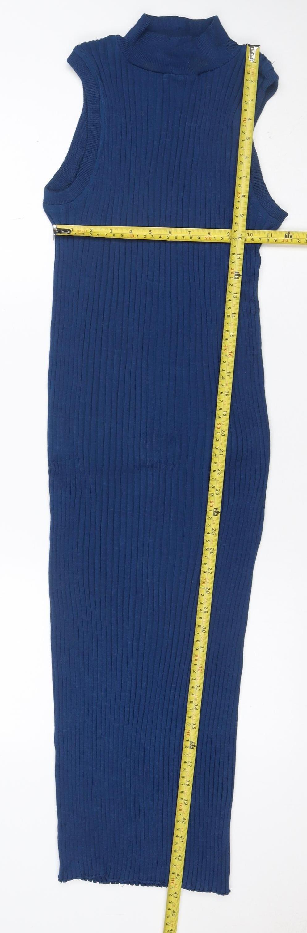 Zara Women Blue M Ribbed Knit Maxi Bodycon Sleeveless Dress