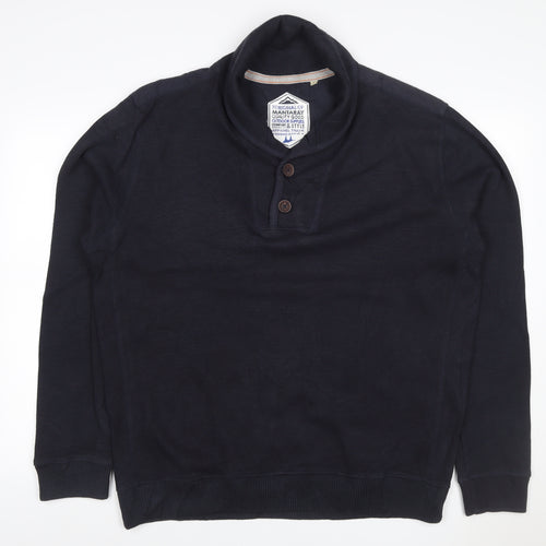 Mantaray Men's Blue L Hooded Henley Cotton Pullover Sweatshirt