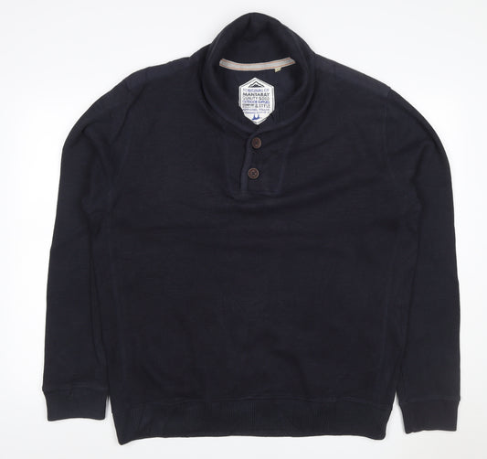 Mantaray Men's Blue L Hooded Henley Cotton Pullover Sweatshirt