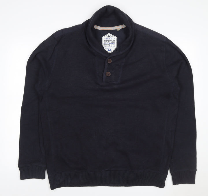 Mantaray Men's Blue L Hooded Henley Cotton Pullover Sweatshirt