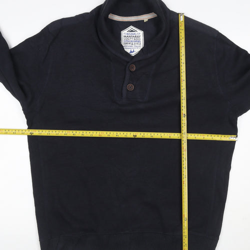 Mantaray Men's Blue L Hooded Henley Cotton Pullover Sweatshirt