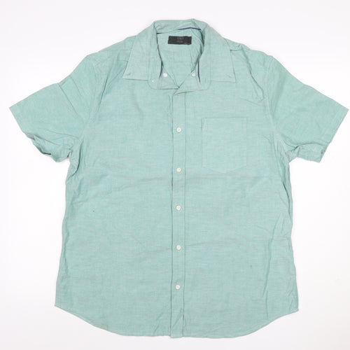 Marks and Spencer Men Blue L Regular Cotton Button-Down Shirt