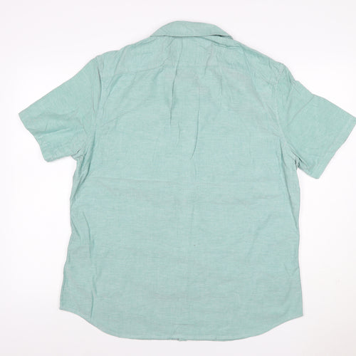 Marks and Spencer Men Blue L Regular Cotton Button-Down Shirt