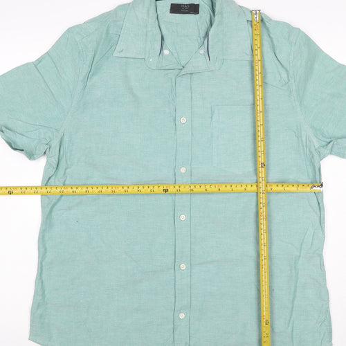 Marks and Spencer Men Blue L Regular Cotton Button-Down Shirt
