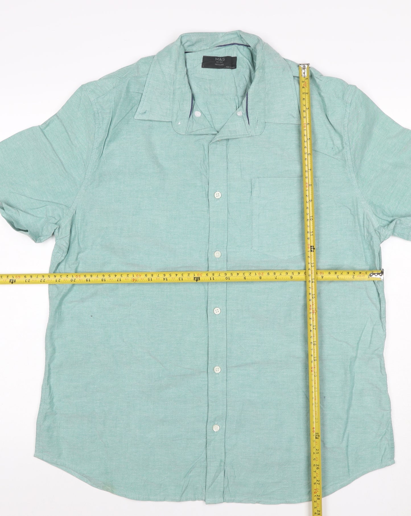 Marks and Spencer Men Blue L Regular Cotton Button-Down Shirt