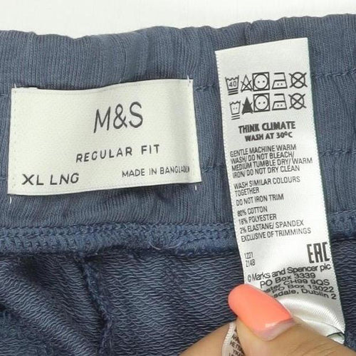M&S Mens Blue XL Long Regular Fit Drawstring Sweatpants Joggers