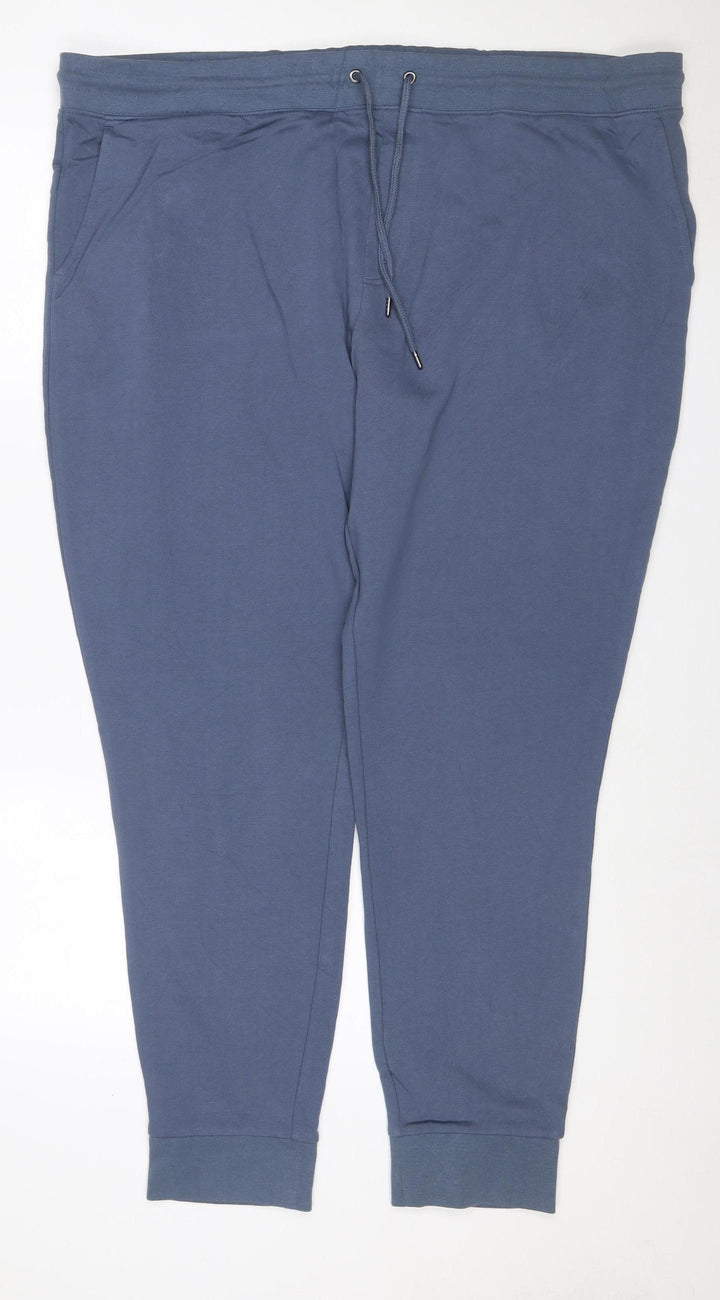Marks & Spencer Men Blue 3XL Cotton Jogger Trousers Drawstring
