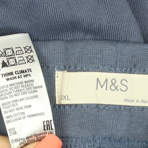 Marks & Spencer Men Blue 3XL Cotton Jogger Trousers Drawstring