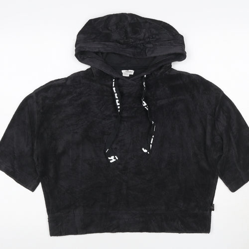 Reebok Women Black M Short Sleeve Hooded Pullover Fleece Sweatshirt