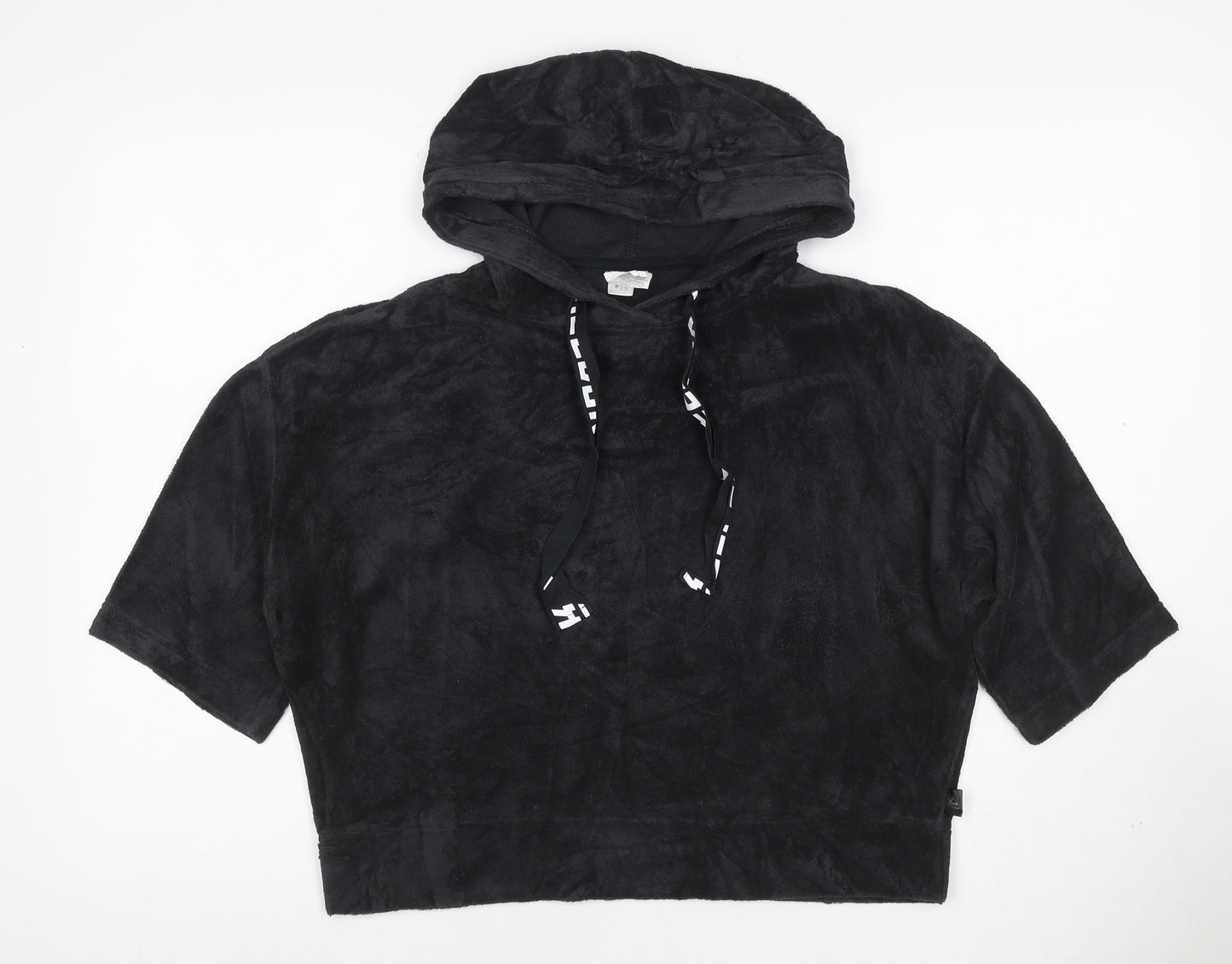 Reebok Women Black M Short Sleeve Hooded Pullover Fleece Sweatshirt