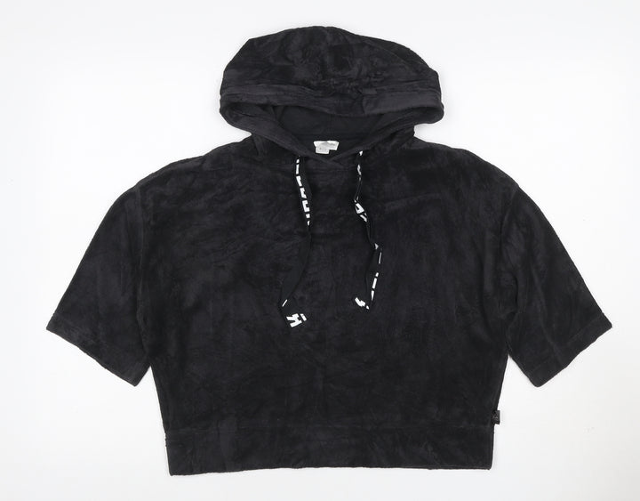 Reebok Women Black M Short Sleeve Hooded Pullover Fleece Sweatshirt