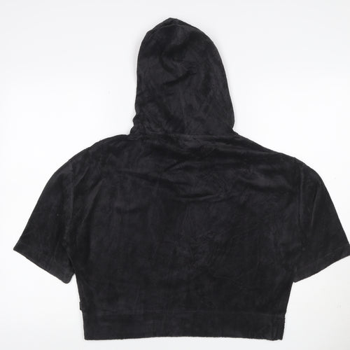 Reebok Women Black M Short Sleeve Hooded Pullover Fleece Sweatshirt