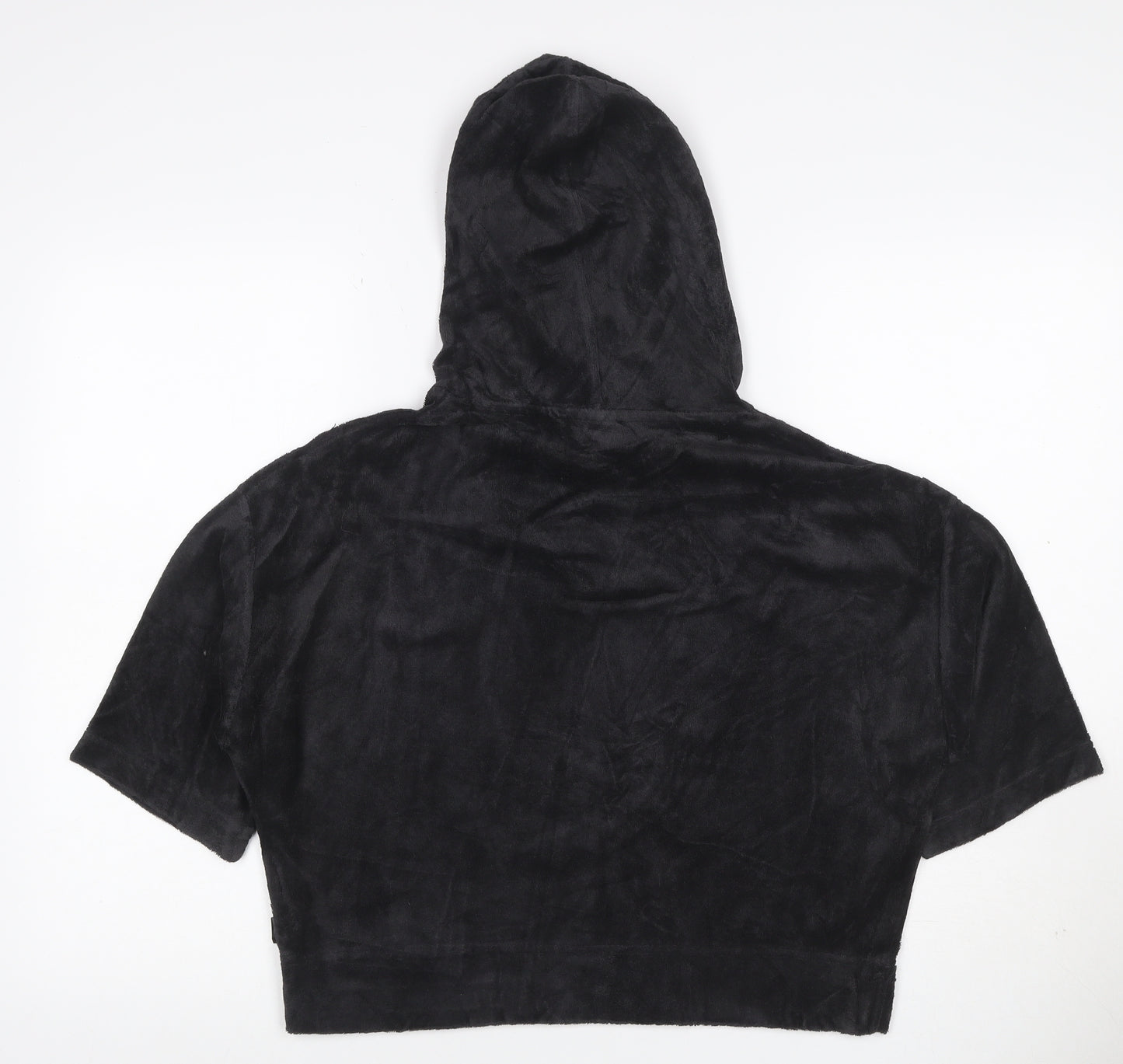 Reebok Women Black M Short Sleeve Hooded Pullover Fleece Sweatshirt