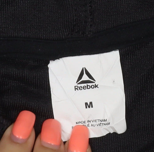 Reebok Women Black M Short Sleeve Hooded Pullover Fleece Sweatshirt