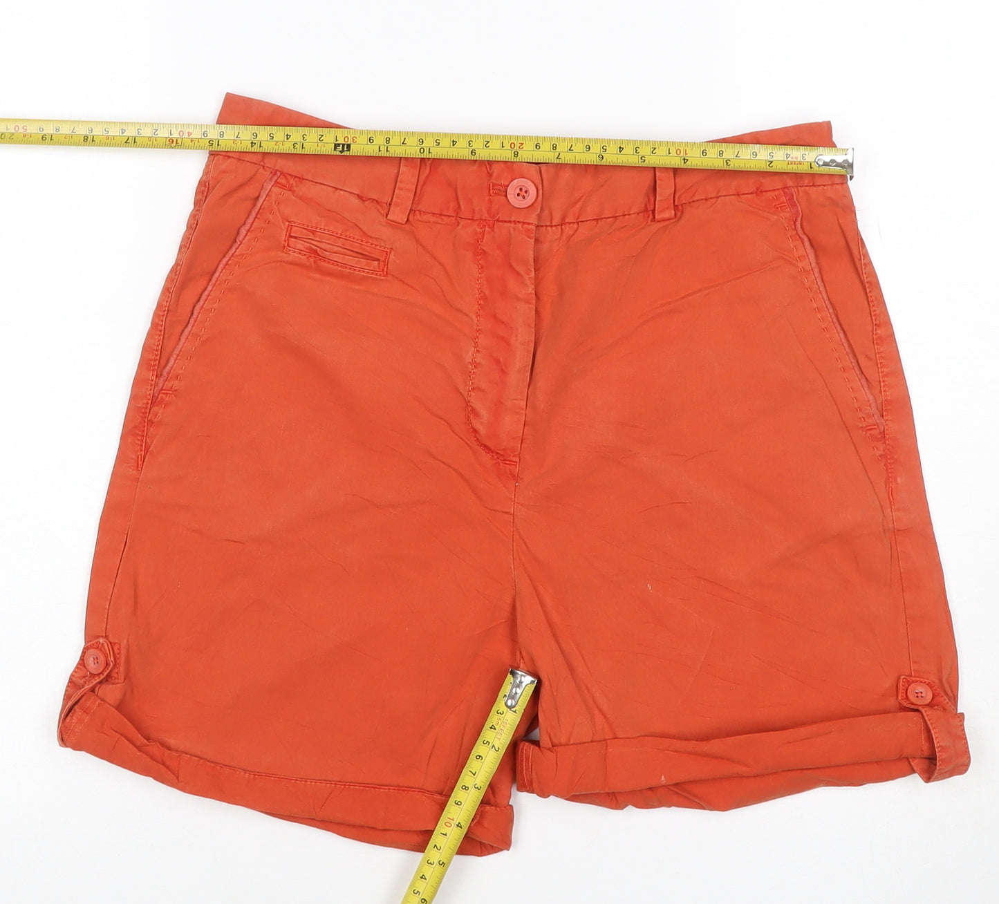 Marks & Spencer Women Orange UK 10 Cotton Chino Cuffed Shorts