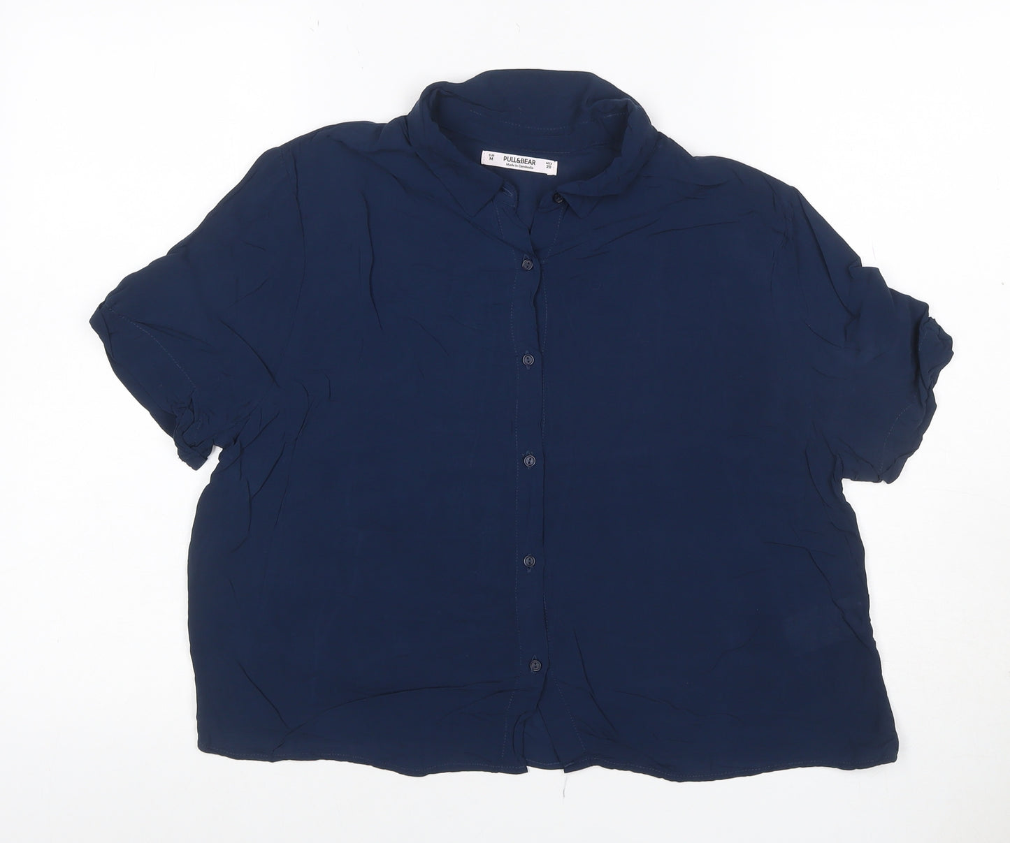 Pull&Bear Women’s Blue UK 10 Puff Sleeve Collared Button-Up Blouse