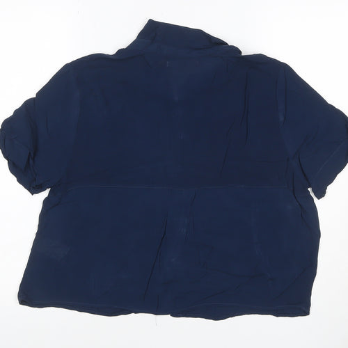 Pull&Bear Women’s Blue UK 10 Puff Sleeve Collared Button-Up Blouse